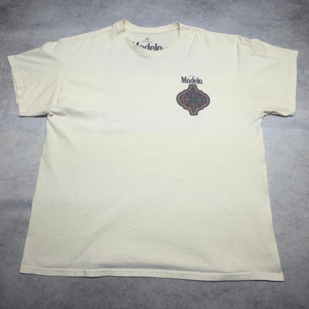 Modelo Cerveza Celebra Cinco De Mayo Cream Graphic T-Shirt‎ Mens XL  Boxy Fit